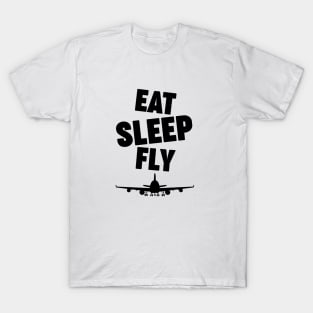 Eat, sleep, fly, reapeat with ariplane black design T-Shirt